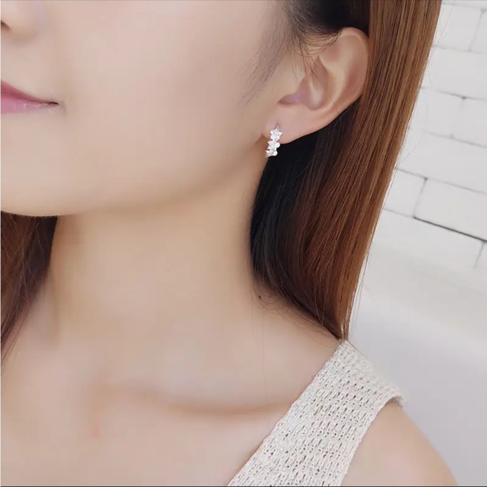 Sterling Silver Floral Cubic Zirconia Earrings - Picture 2 of 2
